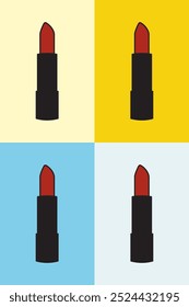 ilustração de batom vermelho com quatro cores de fundo diferentes