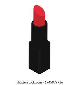 Red lipstick isometric view isolated on white background. Cosmetic. Vector