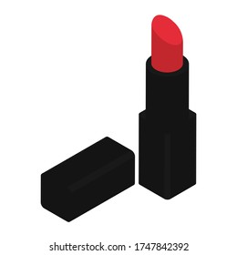 Red lipstick isometric view isolated on white background. Cosmetic. Vector