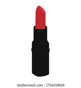 Vista isométrica del lápiz labial rojo aislada sobre fondo blanco. Cosmético. Vector