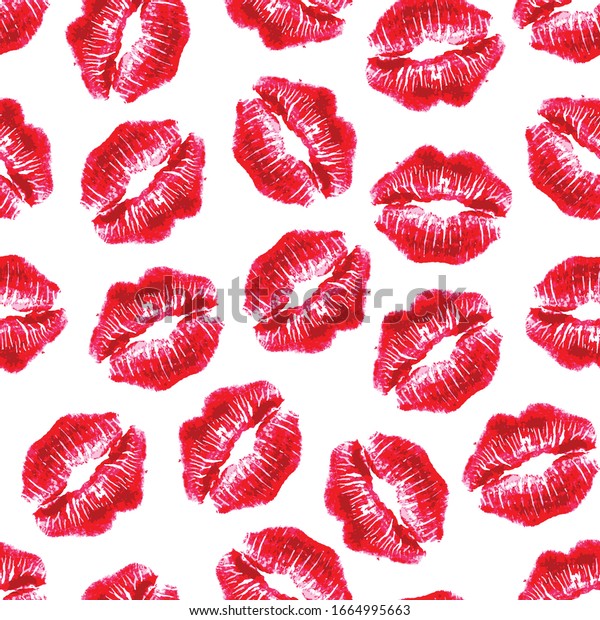 赤い口紅のキスマークシームレスな柄 のベクター画像素材 ロイヤリティフリー