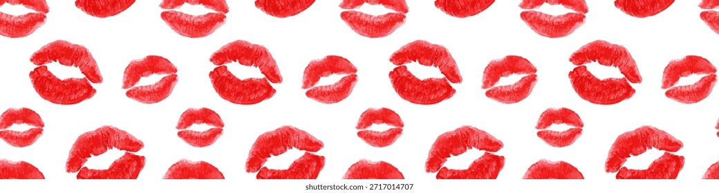 Patrón rojo del beso del lápiz labial – fondo inconsútil de la impresión del labio. Perfecto para el día de San Valentín, diseños románticos y embalaje