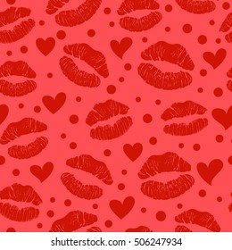 Red lipstick kiss seamless pattern, female lips.Vector stock illustration.