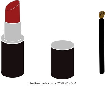 roter Lippenstift und Lippenbürste