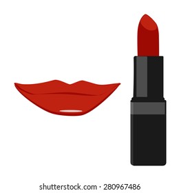 Red lipstick and lips kiss vector illustration.  Red lips, sexy lips