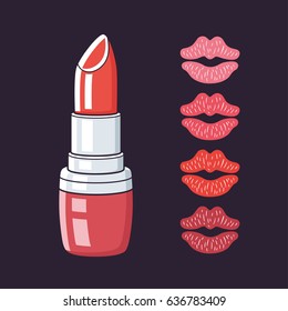 Red lipstick and lips print different colors palette.