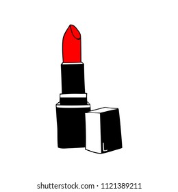 Red Lipstick. Makeup collection. Hand drawn Red Lipstick on white background. Vector template.
