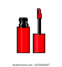vectores retro de arte de píxeles del juego de maquillaje de lápiz labial rojo. maquillaje de lápiz labial rojo bit. ilustración vintage antigua