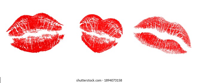 Red lipstick mark kisses - Mixed shapes with heart shape kiss