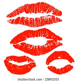 Red lipstick marks vector collection.