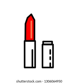 Red lipstick minimal concept line art icon for skin care cosmetics design, strobing or contouring scheme, logo, product instrustion, poster or flyer 