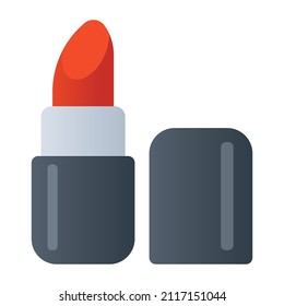 Ein roter Lippenstift auf den Lippen, flaches Symbol


