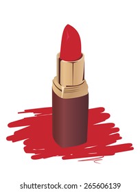 Red lipstick on a white background