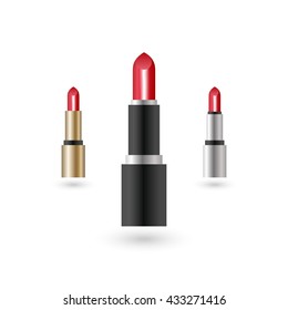 Red lipstick on a white background.