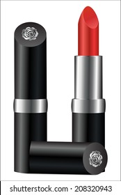 Red lipstick open and closed.Vector illustration isolated on white background.