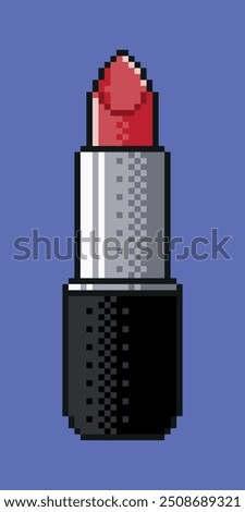 Red lipstick pixel retro 8-bit old style isolated vector art makeup illustration