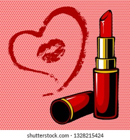 Red lipstick pop art vector comic illustration.