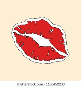 Red lipstick print sticker vector