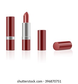 Red lipstick with reflection isolated on white background