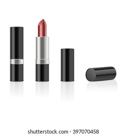 Red lipstick with reflection isolated on white background