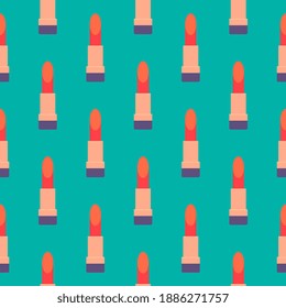 Red lipstick , seamless pattern on a mint green background.