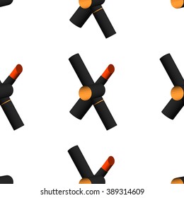 Red lipstick seamless pattern. Open lipstick. Cosmetic seamless pattern. Isolated on white background.