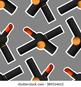 Red lipstick seamless pattern. Trim around lipstick. Open lipstick. Cosmetic seamless pattern Isolated on grey background.