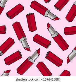 Red lipstick seamless pattern. Women fashion background. Red fashion texture