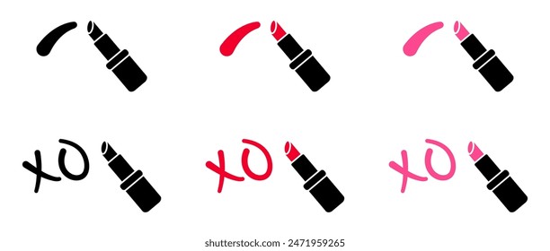 Red lipstick smear icon. Pink lipstick smudge illustration. Xo sign. Hugs and kisses symbol.