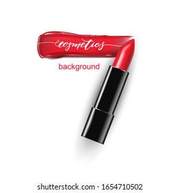 Red lipstick and a smear of lipstick.Beauty and cosmetics background. Use for advertising flyer, banner, leaflet. Template Vector.