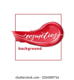 Red lipstick and Smears lipstick on white background. Beauty and cosmetics background. Use for advertising flyer, banner, leaflet. Template Vector.