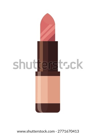 Red lipstick stick, minimalist flat vector illustration of cosmetic product isolated on white background, glamorous fashion accessory