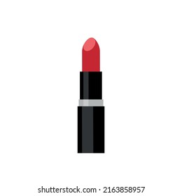 Red Lipstick Tube Isolated On White Background. Makeup Beauty. Fashion And Cosmetic Care. Vector Stock