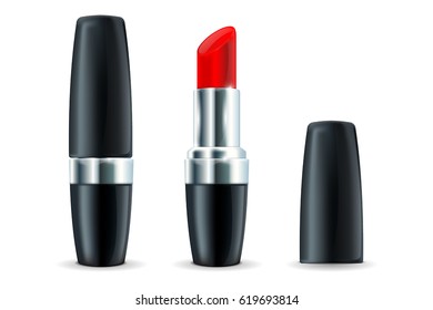 Red lipstick. Vector 3d illustration isolated on white background