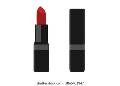 Red lipstick vector cosmetic design isolated on white background. Closed and opened lipstick
