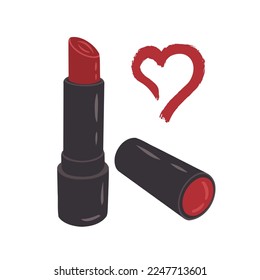 Palo de labios rojo. Ilustración vectorial para impresión, fondos, cubiertas y embalaje. La imagen se puede usar para tarjetas de felicitación, carteles, pegatinas y textiles. Aislado sobre fondo blanco.