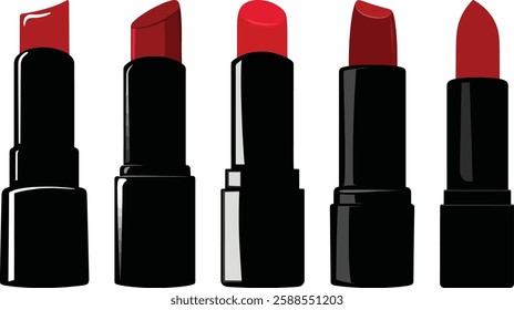 Red Lipstick Vector Set, Fashion Beauty Makeup Isolated on White