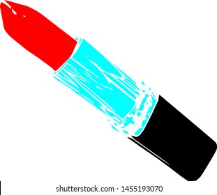 
red lipstick without cap in black and blue packaging