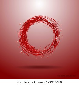 Red liquid. Circle of Blood. Drops of blood. Motion, swirl,