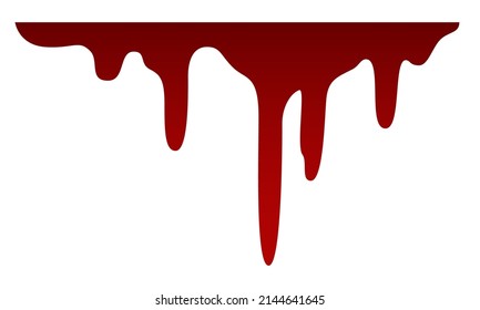goteo líquido rojo. Hemorragia, ketchup o tinta derramados, borde horizontal, elemento decorativo de halloween, ilustración aislada vectorial