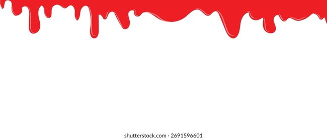 Red Liquid Dripping Background, Abstract Paint Flow Vector Illustration on White
