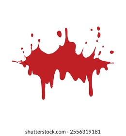 Red liquid drop, Red blood splatter stain art illustration on a white background.