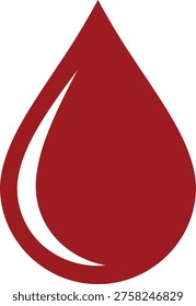 Red liquid drop icon, blood or oil droplet silhouette for medical, healthcare, industrial or laboratory research design, isolated.