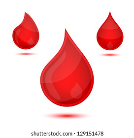Red liquid drops icon emblem, vector illustration
