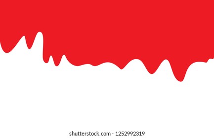 Red liquid flowing over a white background. Red and white, blood and milk, cream and strawberries - abstract vector background. Dynamic liquid mesh template. Red liquid in motion