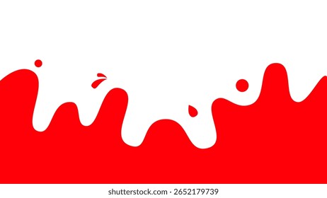 Red Liquid Splash Wave Background Vector. Abstract vector background featuring a vibrant red liquid splash wave design with playful drips and drops on a white background.