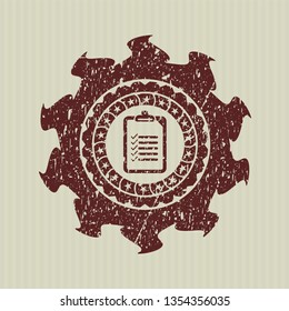 Red list icon inside distress rubber grunge stamp