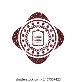 Red List Icon Inside Distress Rubber Grunge Texture Stamp