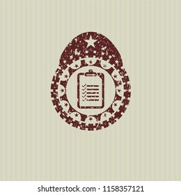 Red List Icon Inside Distressed Rubber Grunge Texture Stamp