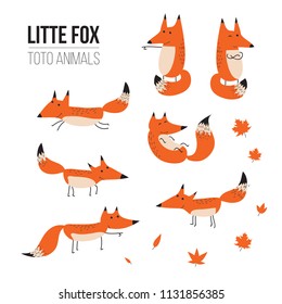 Red little foxes with orange leaves. Interesting brand heroes.